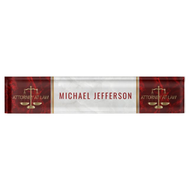 Attorney at Law  - Red & White Marble Desk Name Plate (Front)