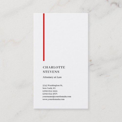 Attorney at Law Red White Minimalist Elegant Business Card