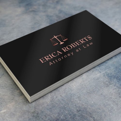 Attorney at Law Rose Gold Metallic Black Lawyer Business Card