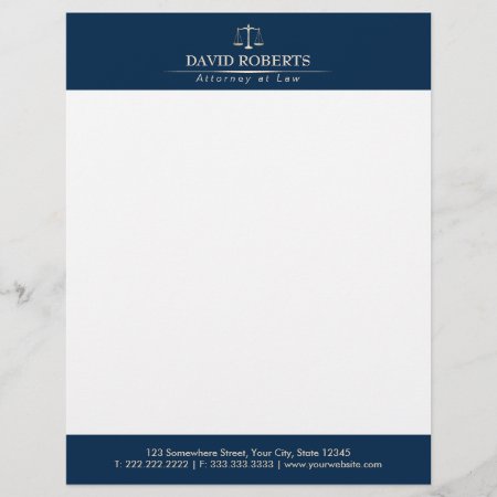 Attorney At Law Royal Blue Gold Scale Lawyer Letterhead