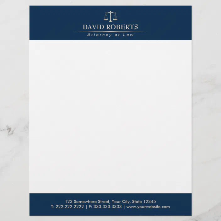 Attorney At Law Royal Blue Gold Scale Lawyer Letterhead Zazzle Com