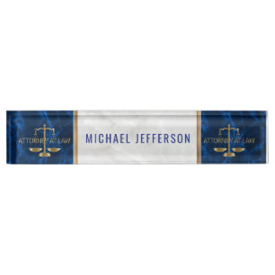 Attorney at Law - Sapphire Blue & White Marble Desk Name Plate