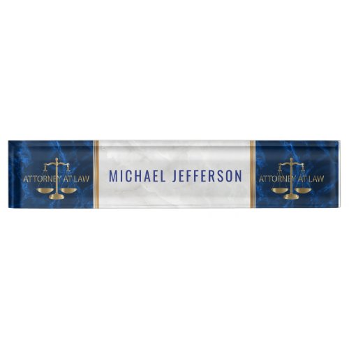 Attorney at Law  _ Sapphire Blue  White Marble Desk Name Plate