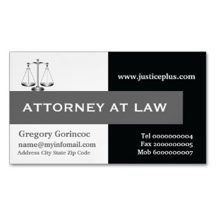 Attorney at law scale of justice grey, black business card magnet