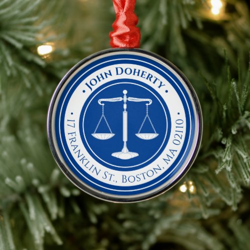 Attorney At Law  Scales of Justice Deep Blue Metal Ornament