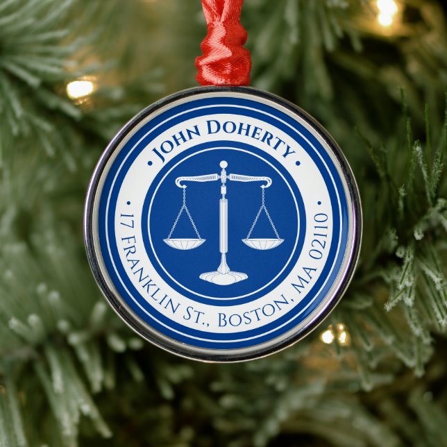 Attorney At Law | Scales of Justice Deep Blue Metal Ornament (Tree)