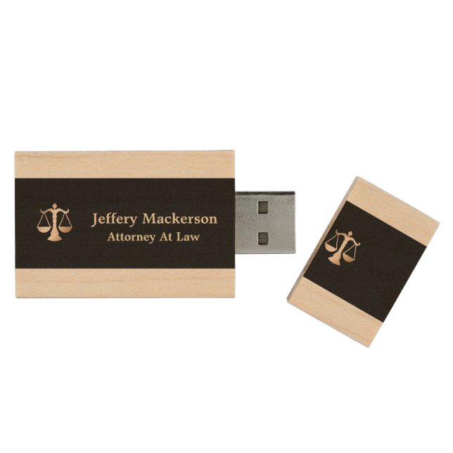 Attorney At Law Scales of Justice Lawyer Custom Wood Flash Drive (Opened)