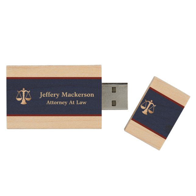 Attorney At Law Scales of Justice Lawyer Custom Wood Flash Drive (Opened)