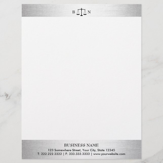 Attorney at Law Silver Border Law Scales Lawyer Letterhead (Front)