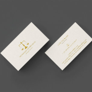 Attorney At Law-Simple Gold Scale Beige Linen Business Card