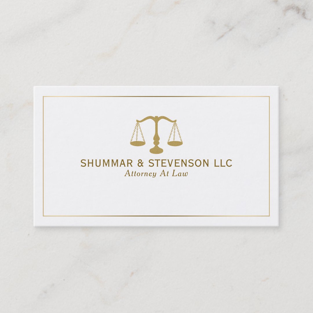 Attorney At Law-Simple Gold Scale & Border Business Card | Zazzle