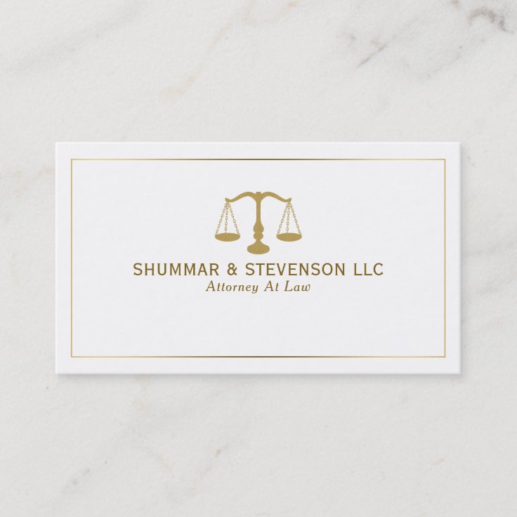 Attorney At Law-Simple Gold Scale & Border Business Card | Zazzle