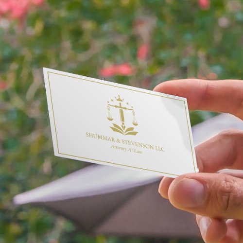 Attorney At Law_Simple Gold Scale  Border  Business Card