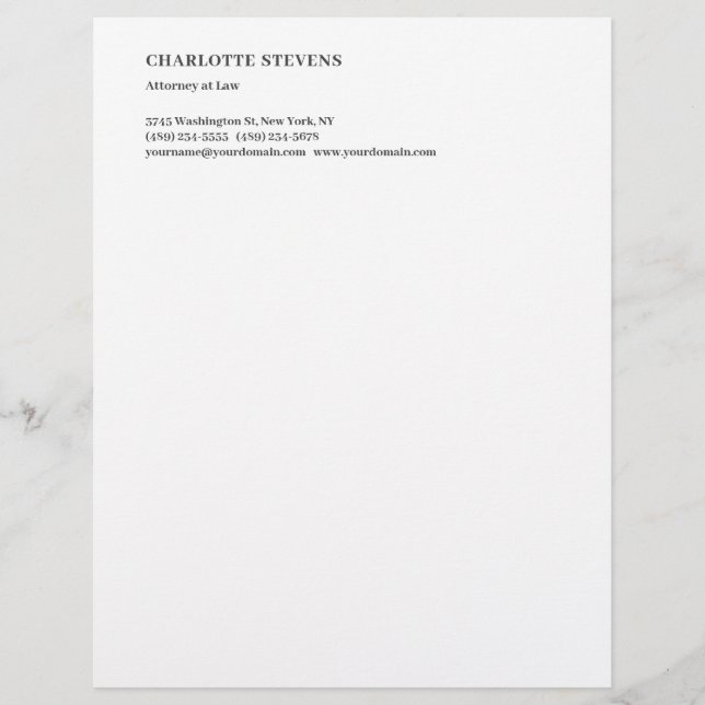 Attorney at Law Trendy Minimalist Elegant Simple Letterhead (Front)
