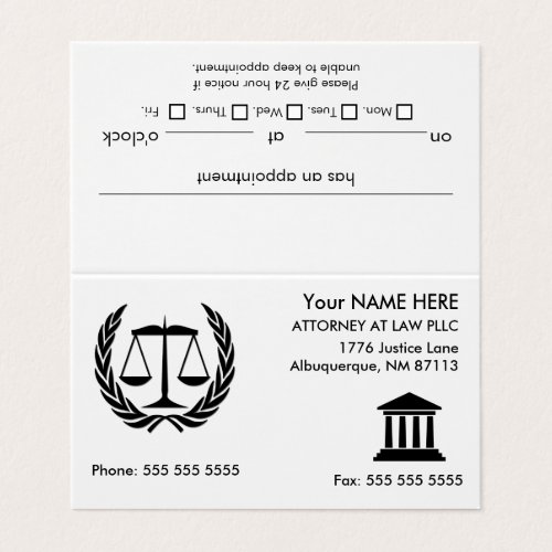 Attorney at Law White Appointment Business Card