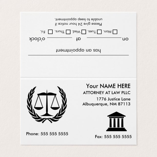 Attorney at Law White Appointment Business Card (Outside Unfolded)