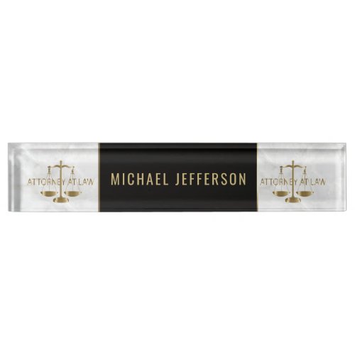 Attorney at Law  _ White Marble Black  Gold Desk Name Plate
