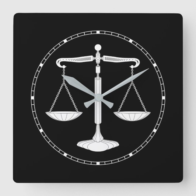 ATTORNEY AT LAW | White Scales Square Wall Clock (Front)