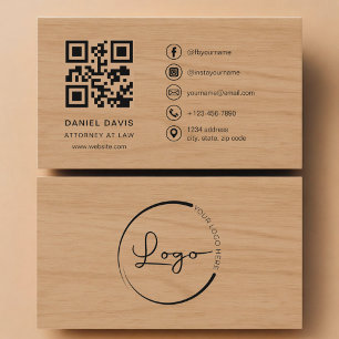Attorney at Law Wood Professional QR Code Business Card