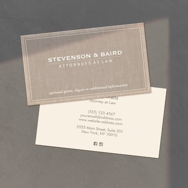 Attorney Beige Linen Elegant Professional Business Card (Creator Uploaded)