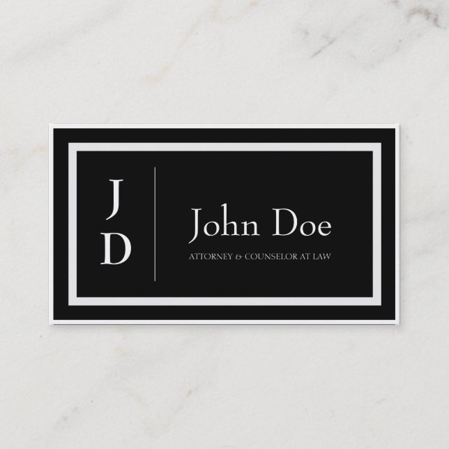 Attorney Black/Antique White Borders Monogram Business Card (Front)