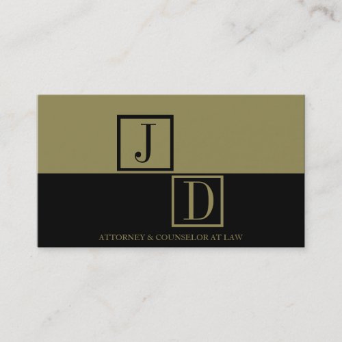 Attorney Black/Gold Divided Square Monogram Business Cards