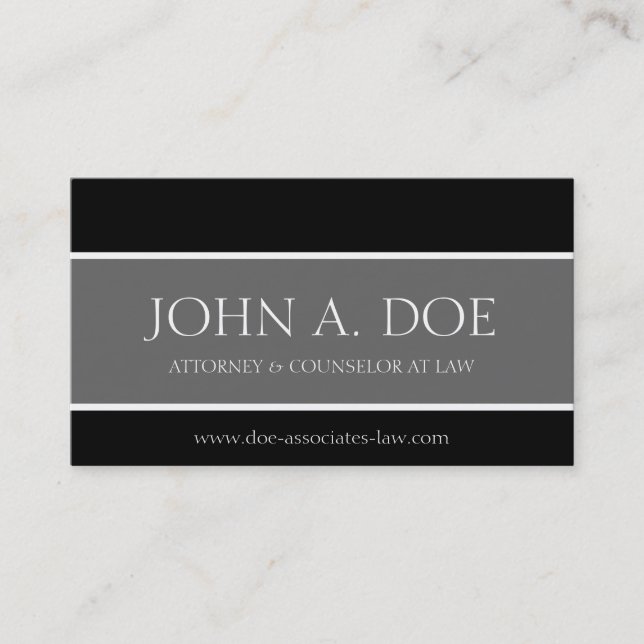 Attorney Black/Grey/White Lettering Business Card (Front)
