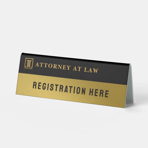 Attorney Business  Registration Black Gold Table Tent Sign
