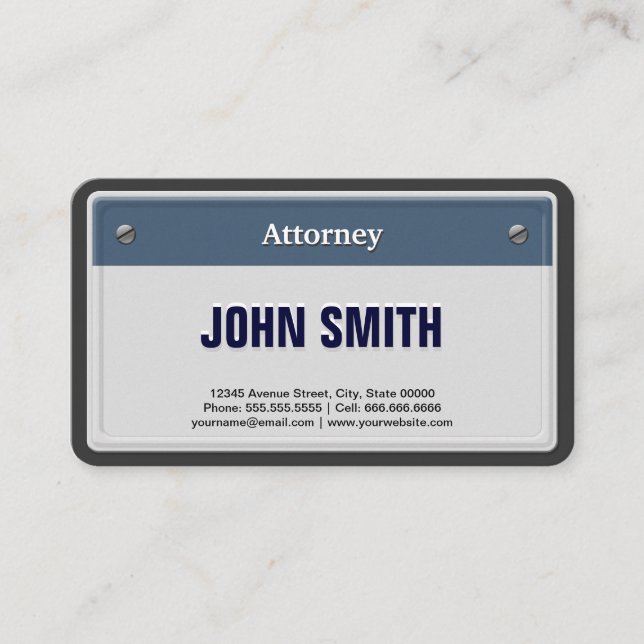 Attorney Cool Car License Plate Business Card (Front)