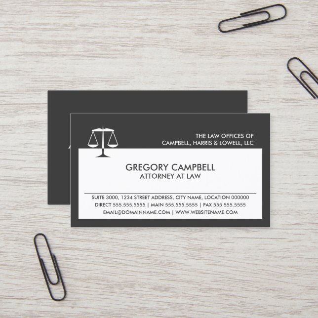 Attorney Dark Gray Business Card (Front/Back In Situ)