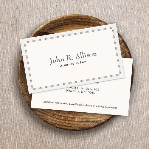 Attorney Elegant and Simple Ivory Border Business Card