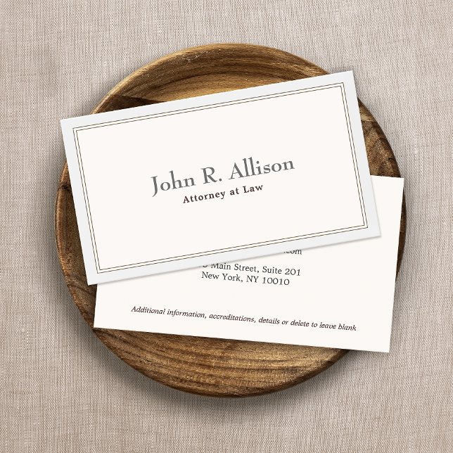 Attorney Elegant and Simple Ivory Border Business Card (Creator Uploaded)