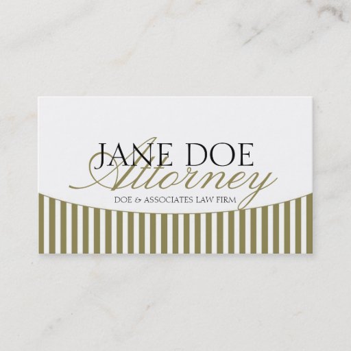 Customizable Attorney Gold Script Stripes/White Paper Business Card