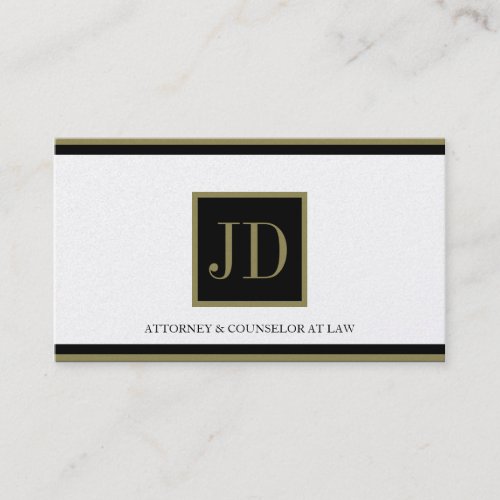 Attorney Golden Black/Gold Square Monogram Plaque Business Card