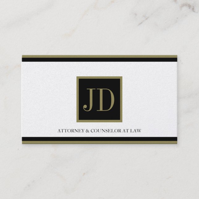 Attorney Golden Black/Gold Square Monogram Plaque Business Card (Front)