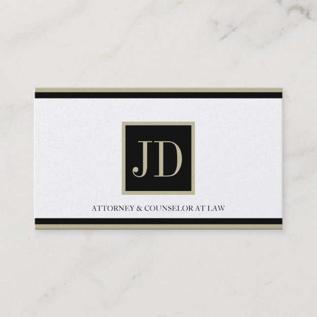 Attorney Golden Black/Tan Square Monogram Plaque Business Card (Front)