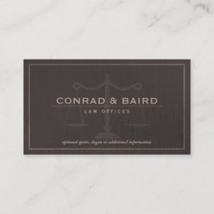 Attorney Justice Scales Dark Brown Linen Look Business Card