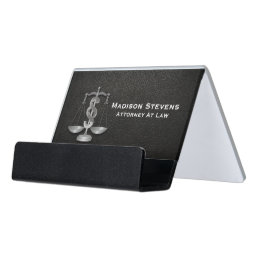 Attorney Justice Scales Lawyer Leather Desk Business Card Holder