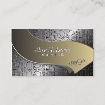Attorney Law Business Card Silver Gold Monogram by OLPamPam at Zazzle