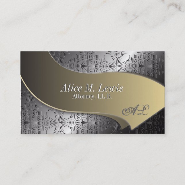Attorney Law Business Card Silver Gold Monogram (Front)