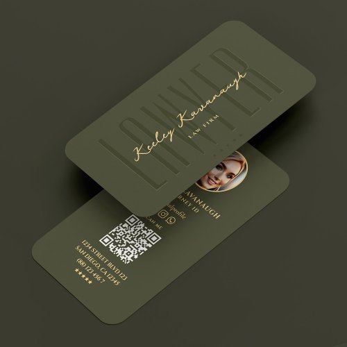 Attorney Law Firm Lawyer Photo Modern Army Green Business Card