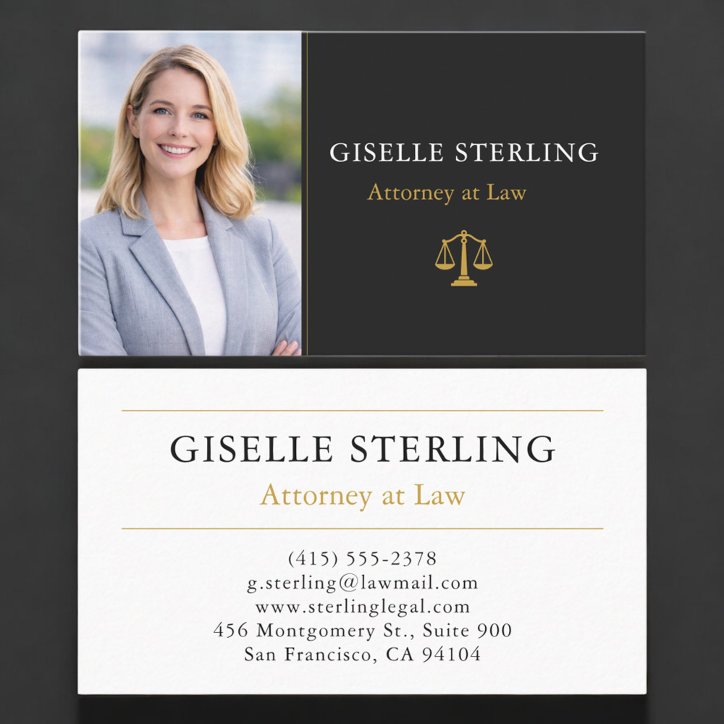 Attorney Law Firm Photo Black Gold Business Card