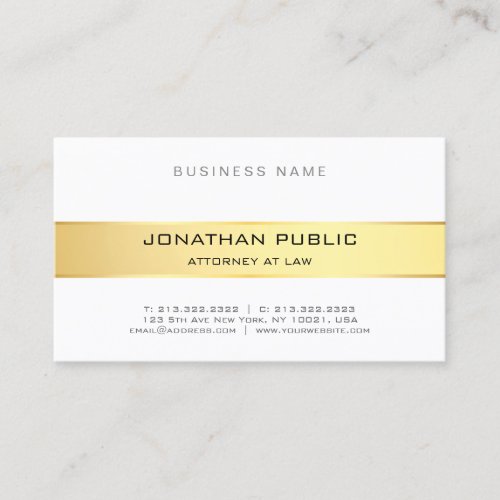 Attorney Law Office Gold White Elegant Simple Top Business Card