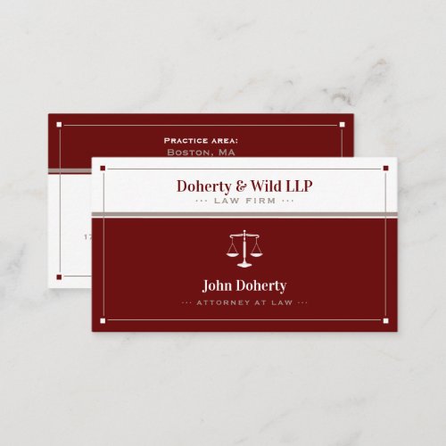 ATTORNEY  Law Scales of Justice Dark Red Business Card