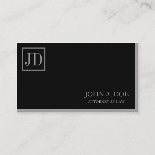 Customizable Attorney Lawyer Black/Silver Square Monogram Business Cards