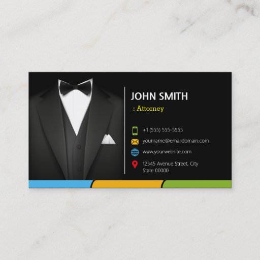 Customizable Attorney Lawyer Consultant Tuxedo Businessman Suit Business Card Templates
