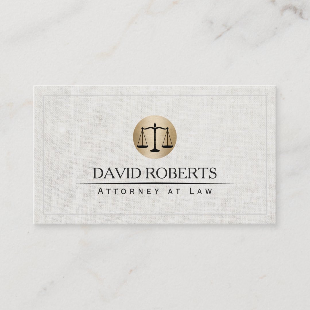 Attorney Lawyer Gold Law Scale Logo Elegant Linen Business Card | Zazzle