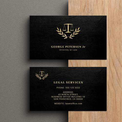 Attorney lawyer gold scale classic elegant black business card