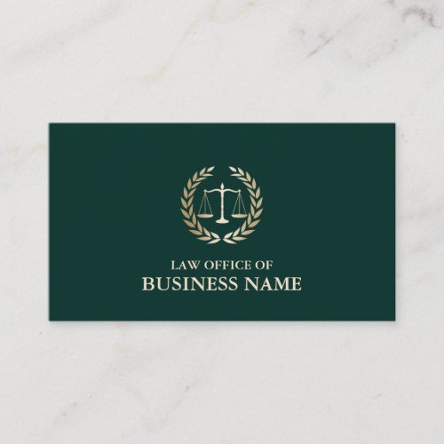 Attorney Lawyer Gold Scale of Justice DarkGreen Business Card