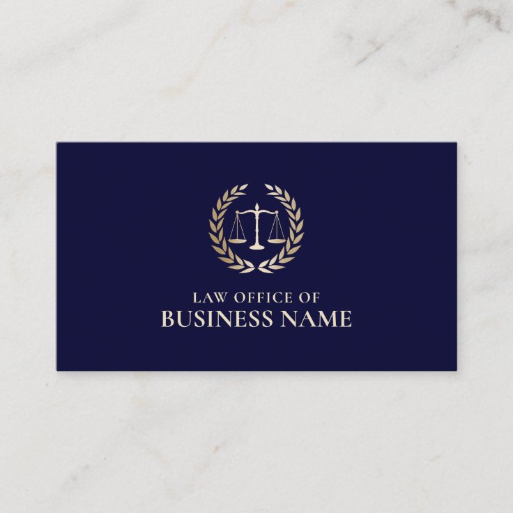 Attorney Lawyer Gold Scale of Justice Elegant Navy Business Card | Zazzle